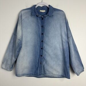 Stark X Denim Button-Down Shirt Womens M Blue Chambray Dolman Sleeve 100% Cotton